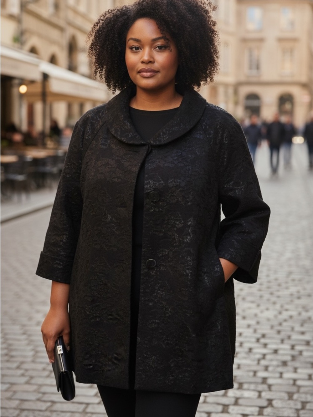 Chic Black Women's sparkly black floral blazer 3x by Raffaella.